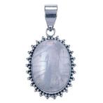 Zilveren Maansteen ovaal met kartelrand ketting hanger, Sieraden, Tassen en Uiterlijk, Kettinghangers, Verzenden, Nieuw