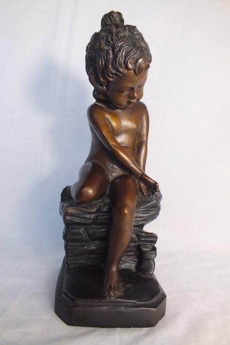 sculptuur, Zittend meisje. - 29 cm - Brons, Antiek en Kunst, Curiosa en Brocante