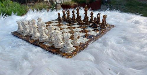 Schaakspel - Witte howliet (Verenigde Staten), Tijgeroog, Antiek en Kunst, Curiosa en Brocante