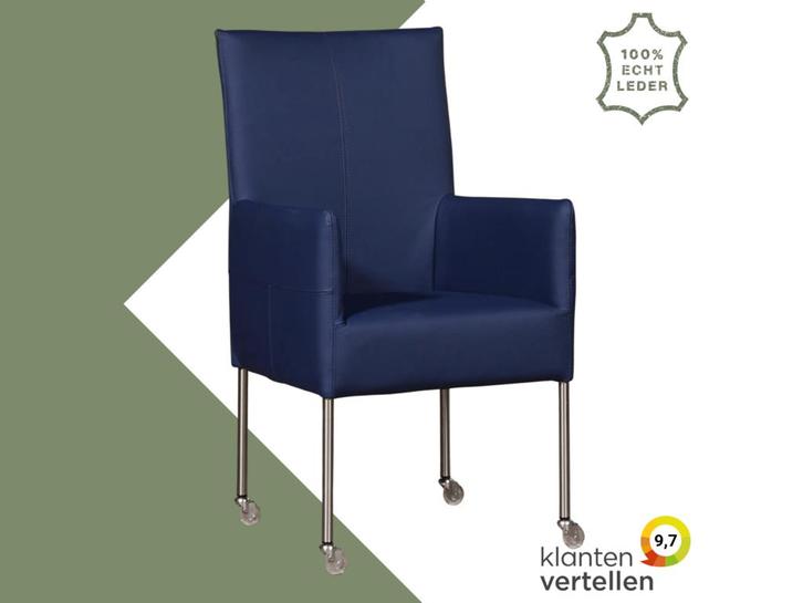 Leren eetkamerstoel Spark - Toledo Kobalt (blauw) - Poten, Huis en Inrichting, Stoelen, Eén, Blauw, Nieuw, Leer, Ophalen of Verzenden