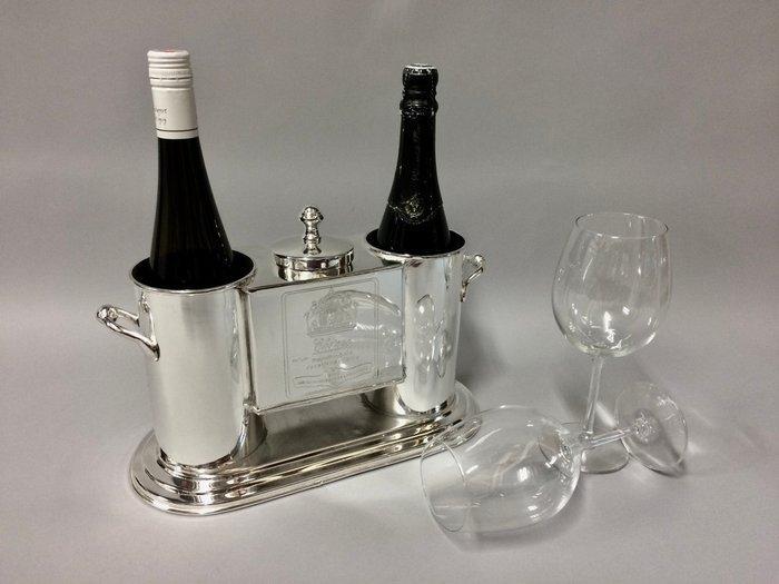 Wijnkoeler - Wijnkoeler voor twee flessen met een vak voor, Antiek en Kunst, Curiosa en Brocante