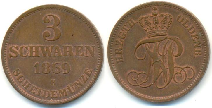 3 Schwaren 1869 Oldenburg, Postzegels en Munten, Munten | Europa | Niet-Euromunten, Verzenden