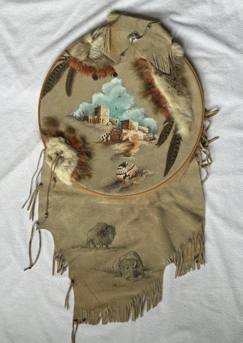 Originele aquarel op leer - V.S. (Zonder minimumprijs), Antiek en Kunst, Kunst | Niet-Westerse kunst