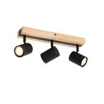 Plafondlamp zwart met hout 3-lichts verstelbaar rechthoekig, Nieuw, Overige materialen, Modern