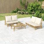 vidaXL 3-delige Loungeset met kussens bamboe crèmewit, Tuin en Terras, Verzenden, Nieuw, Hout, Loungeset