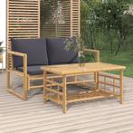 vidaXL 2-delige Loungeset met kussens bamboe donkergrijs, Tuin en Terras, Verzenden, Nieuw, Hout, Loungeset