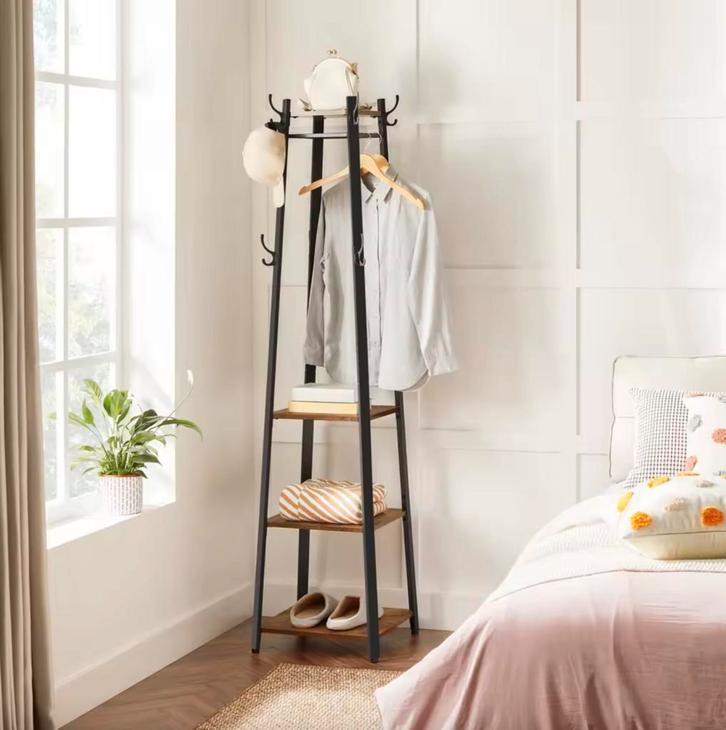 Vierkante Kapstok met 8 Haken en 3 Planken – Vintage Hout, Huis en Inrichting, Woonaccessoires | Kapstokken, Staande kapstok, Nieuw