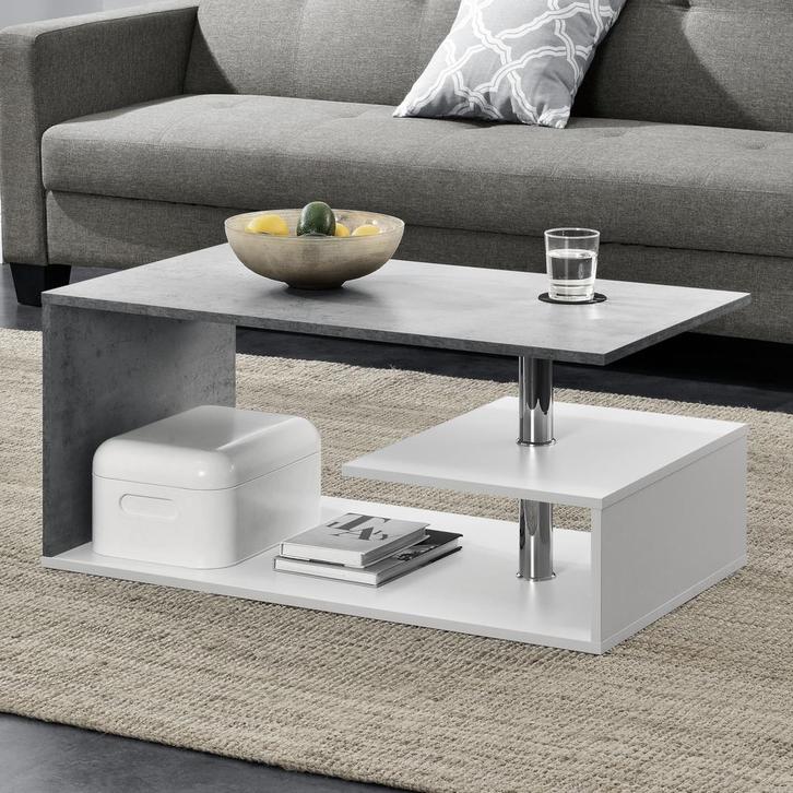 Salontafel Haarlem rechthoekig wit en betonkleurig 90x50x41, Huis en Inrichting, Tafels | Salontafels, Verzenden