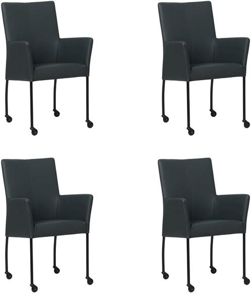 Set van 4 Donkerblauwe leren moderne eetkamerstoelen - Herme, Huis en Inrichting, Stoelen, Vier, Overige kleuren, Nieuw, Leer