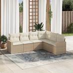 vidaXL 6-delige Loungeset met kussens poly rattan beige, Verzenden, Nieuw, Rotan, Loungeset