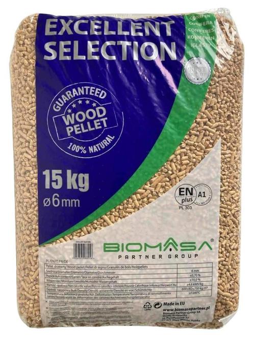 Houtpellets Excellent - naaldhoutpellets ENplus a1-zak 15 kg, Tuin en Terras, Haardhout, Blokken, Minder dan 3 m³, Overige houtsoorten