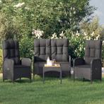 vidaXL 4-delige Tuinset met kussens poly rattan zwart, Verzenden, Nieuw, Rotan, Tuinset