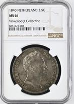 Koning Willem I 2 1/2 Gulden 1840 MS61 NGC Ex Vinkenborg, Postzegels en Munten, Munten | Nederland, Verzenden, Koning Willem I