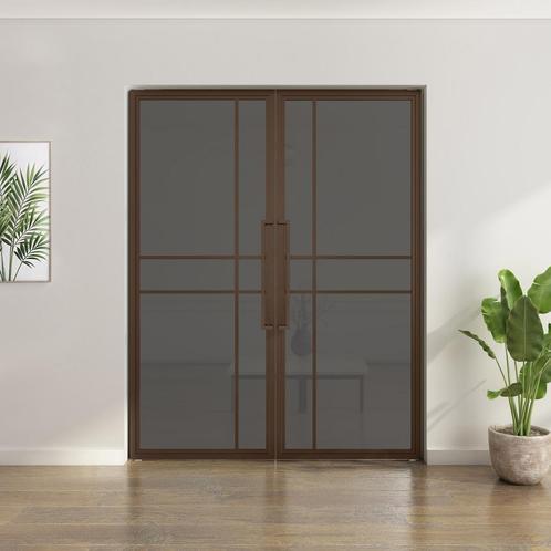 Dubbele stalen taatsdeur 6 Vlaks  Brons Rook glas Luxe desig, Doe-het-zelf en Verbouw, Deuren en Horren, Nieuw, Metaal, Overige typen