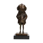 sculptuur, Girl with diving helmet - 34 cm - Brons, Marmer