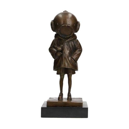 sculptuur, Girl with diving helmet - 34 cm - Brons, Marmer, Antiek en Kunst, Curiosa en Brocante