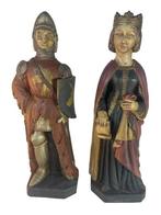 Rare couple XIXe siècle – Chevalier et Reine stuc polychrome, Antiek en Kunst