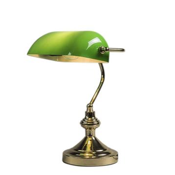 Klassieke tafellamp/notarislamp messing met groen glas -