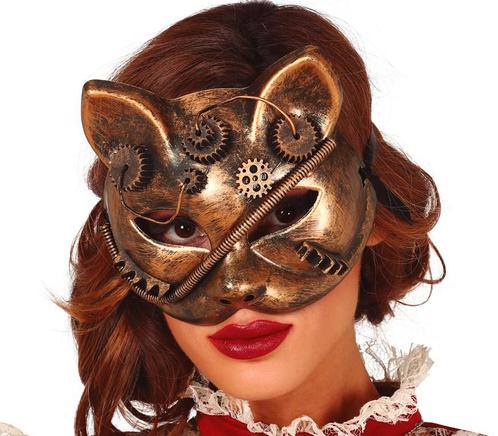 Masker Steampunk Kat, Hobby en Vrije tijd, Feestartikelen, Nieuw, Verzenden