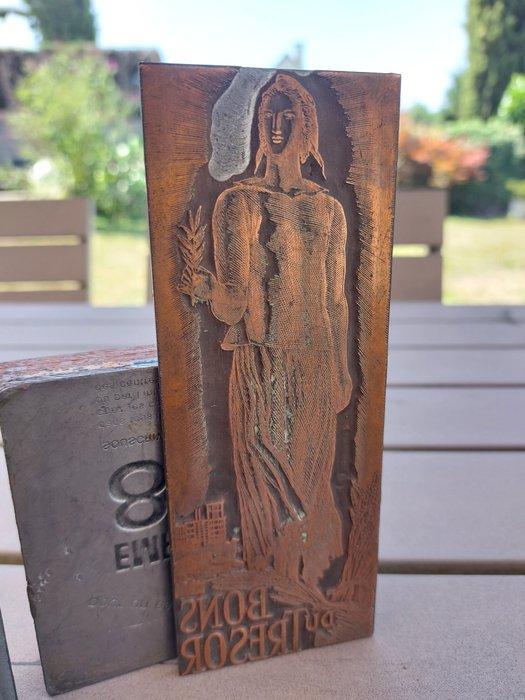 Plaque - laiton bois, Antiek en Kunst, Curiosa en Brocante