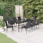 vidaXL 9-delige Tuinset zwart, Nieuw, 8 zitplaatsen, Tuinset, Verzenden