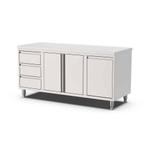 HCB Werkkast - klapdeur - 3 lades - afvalbak - 140 cm - RVS, Verzenden, Nieuw in verpakking, RVS Meubilair