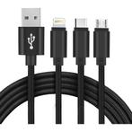 3-in-1 USB-kabel voor zwaar gebruik, 1 m lang, setty zwart, Ophalen of Verzenden, Zo goed als nieuw