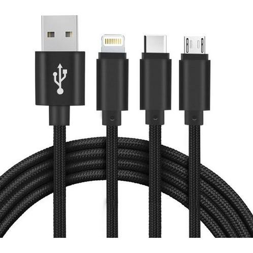 3-in-1 USB-kabel voor zwaar gebruik, 1 m lang, setty zwart, Hobby en Vrije tijd, Overige Hobby en Vrije tijd, Zo goed als nieuw