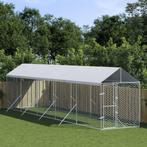 Hondenkennel met dak 2x10x2,5 m gegalvaniseerd staal zilver, Nieuw, Verzenden