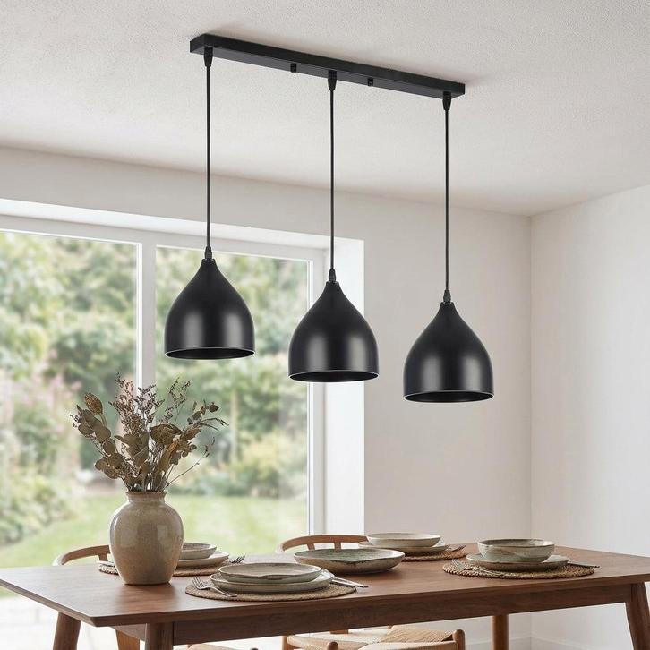 Hanglamp | Como | Zwart | 3 lichts | E27 Fitting, Huis en Inrichting, Lampen | Hanglampen, 50 tot 75 cm, Nieuw, Metaal, Ophalen of Verzenden