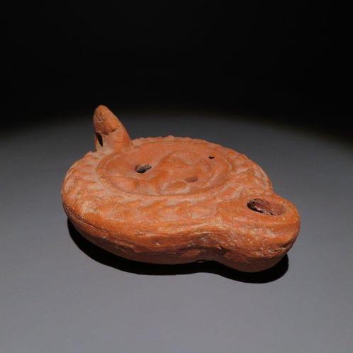 Oud-Romeins Terracotta Olielamp met de Capitolijnse wolvin, Verzamelen, Mineralen en Fossielen