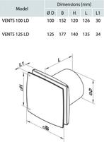 Badkamerventilator Design Ø125 mm - Timer - Vochtsensor -, Ophalen of Verzenden, Zo goed als nieuw