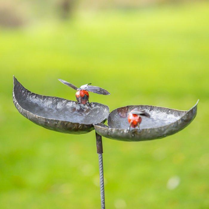 sculptuur, Dubbele drinkschaal met twee roodborsten - 140 mm, Antiek en Kunst, Curiosa en Brocante