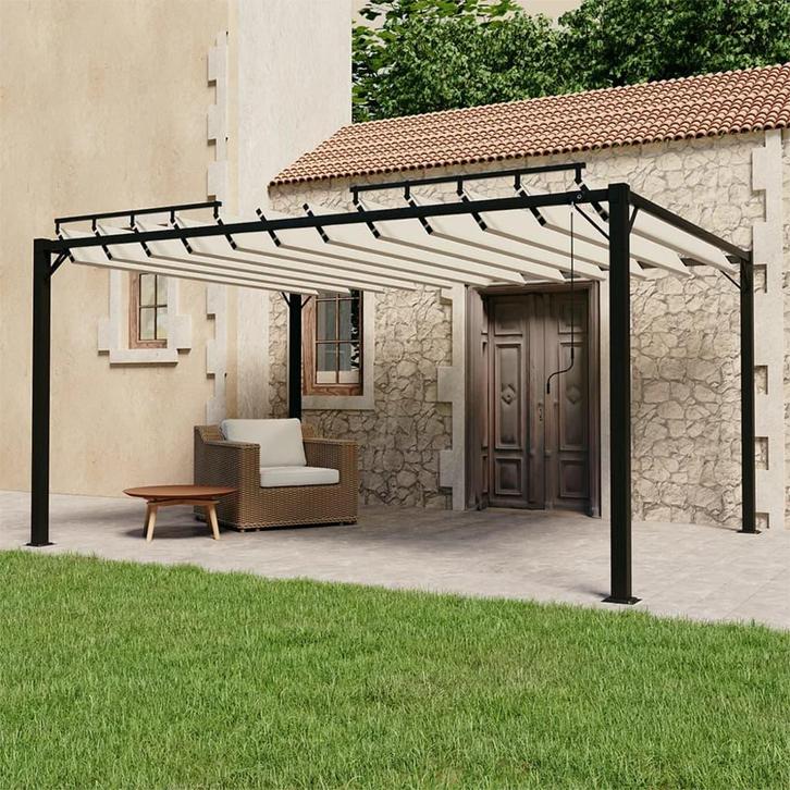 vidaXL Prieel met lamellendak 3x4 m stof en aluminium, Tuin en Terras, Partytenten, Nieuw, Verzenden