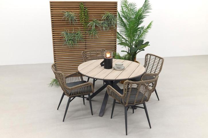 Jasmine natural / GI Edison 122 cm. - ronde tuinset, Tuin en Terras, Tuinsets en Loungesets, Tuinset, Nieuw, Wicker, Verzenden