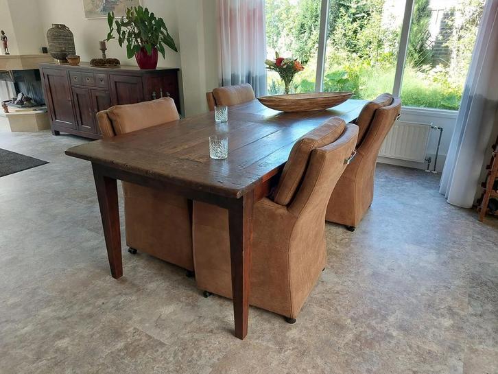 Set van 4 leren eetkamerfauteuils - met armleuning en, Huis en Inrichting, Stoelen, Nieuw, Leer, Ophalen of Verzenden