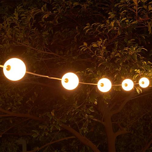 Prikkabel lichtbollen | 7,75 meter | 10x Bollen | Ø100mm, Tuin en Terras, Buitenverlichting, Waterbestendig, Led, 50 tot 250 watt