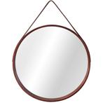 REA Ronde wandspiegel - leren band - houten frame - Ø50 c.., Ophalen of Verzenden, Nieuw