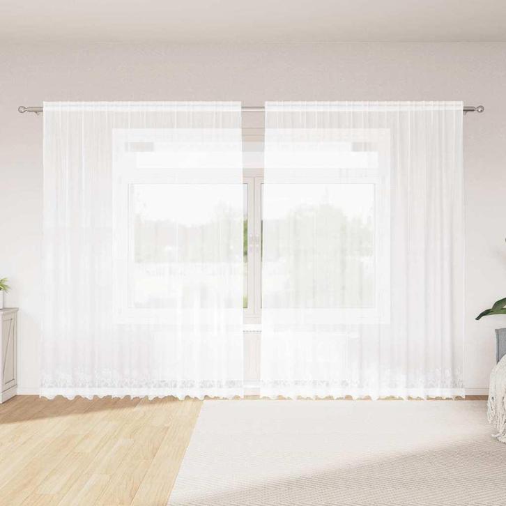 vidaXL Kantgordijn met gordijnen Wit 500x100cm Polyester, Huis en Inrichting, Stoffering | Gordijnen en Lamellen, Wit, Nieuw, Verzenden