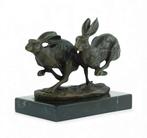 Nick - sculptuur, Rennende hazen - 12 cm - Brons, Marmer