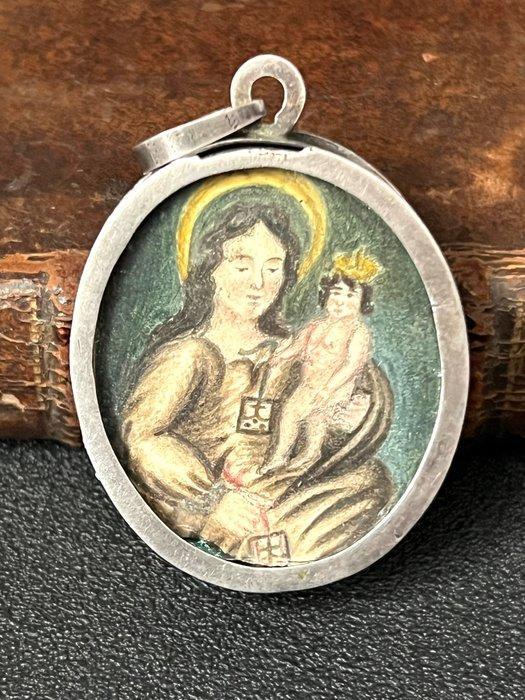 Reliekhouder - Glas, Zilver - 1750-1800 - Devotie-medaille -, Antiek en Kunst, Kunst | Niet-Westerse kunst