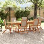 vidaXL 7-delige Tuinset massief acaciahout en textileen, Tuin en Terras, 6 zitplaatsen, Nieuw, Tuinset, Verzenden