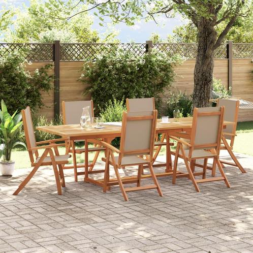 vidaXL 7-delige Tuinset massief acaciahout en textileen, Tuin en Terras, Tuinsets en Loungesets, Tuinset, Nieuw, 6 zitplaatsen