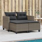 vidaXL Tuinbank 2-zits met voetenbanken poly rattan grijs, Tuin en Terras, Verzenden, Nieuw, Rotan