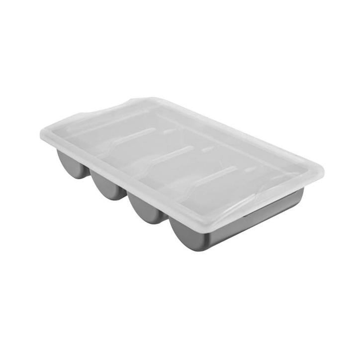 GGM Gastro | Bestekbak met 4 vakken incl. deksel - Grijs |, Huis en Inrichting, Keuken | Bestek, Verzenden