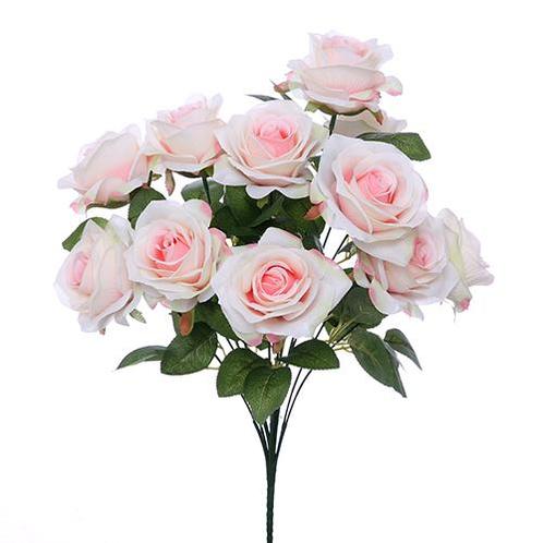 Zijde rozen 42cm. large open rose bush cream/pink/peach, Huis en Inrichting, Woonaccessoires | Kunstplanten en Kunstbloemen, Nieuw