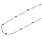 Halsketting - 18 karaat Geel goud - 3.50ct. tw. Turquoise, Sieraden, Tassen en Uiterlijk, Nieuw