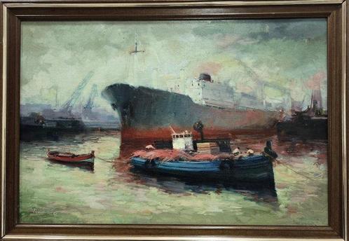 École Catalane (XX) - NO RESERVE - Mer ancrée, Antiek en Kunst, Kunst | Schilderijen | Klassiek