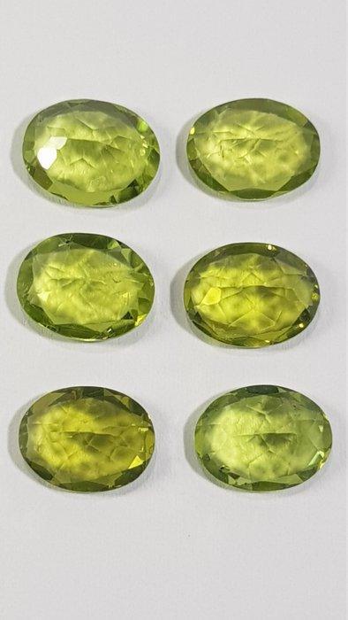 6 pcs Groen Olivijn - 10.76 ct - Antwerp Laboratory for, Sieraden, Tassen en Uiterlijk, Edelstenen