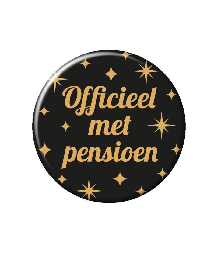 Pensioen Button, Hobby en Vrije tijd, Feestartikelen, Nieuw, Verzenden